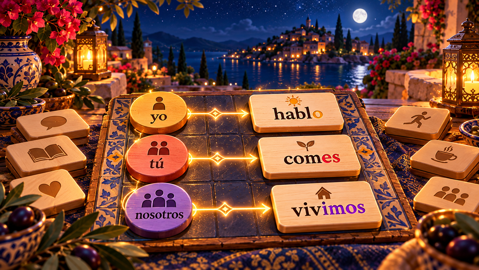 Spanish pronouns connecting to present-tense verb forms